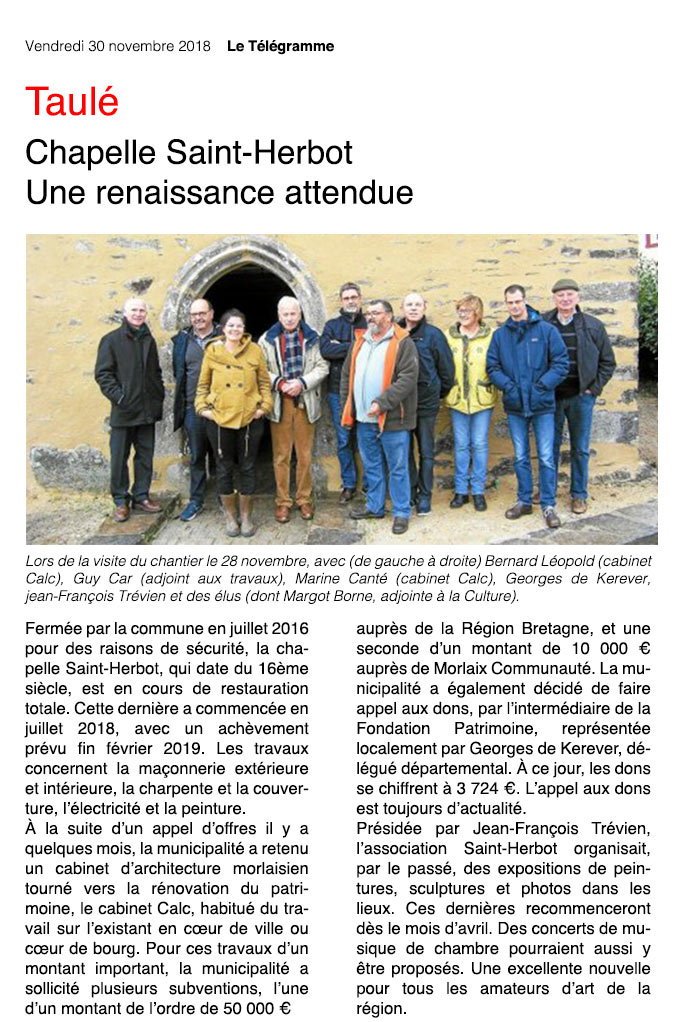 Rénovation chapelle saint herbot télégramme