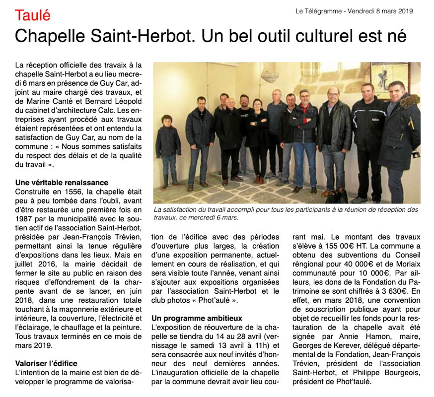 Restauration Saint-Herbot dans le Télégramme