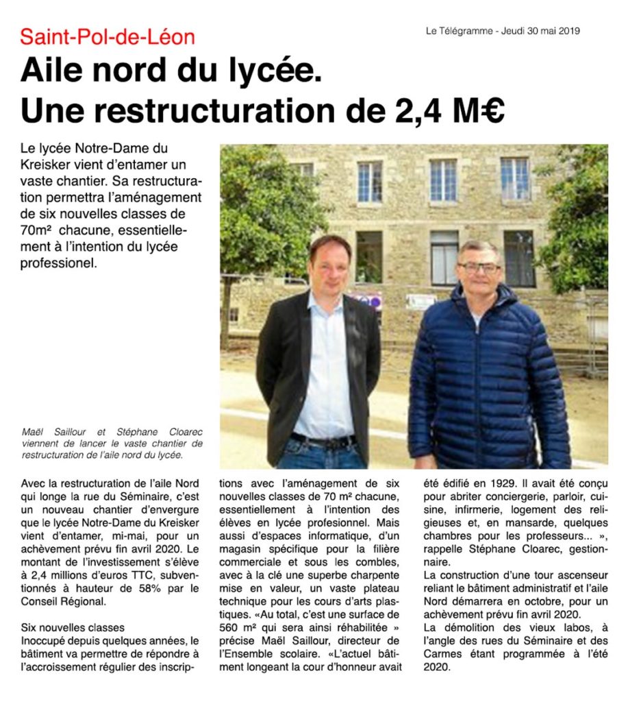 Restructuration lycée Kreisker article Télégramme