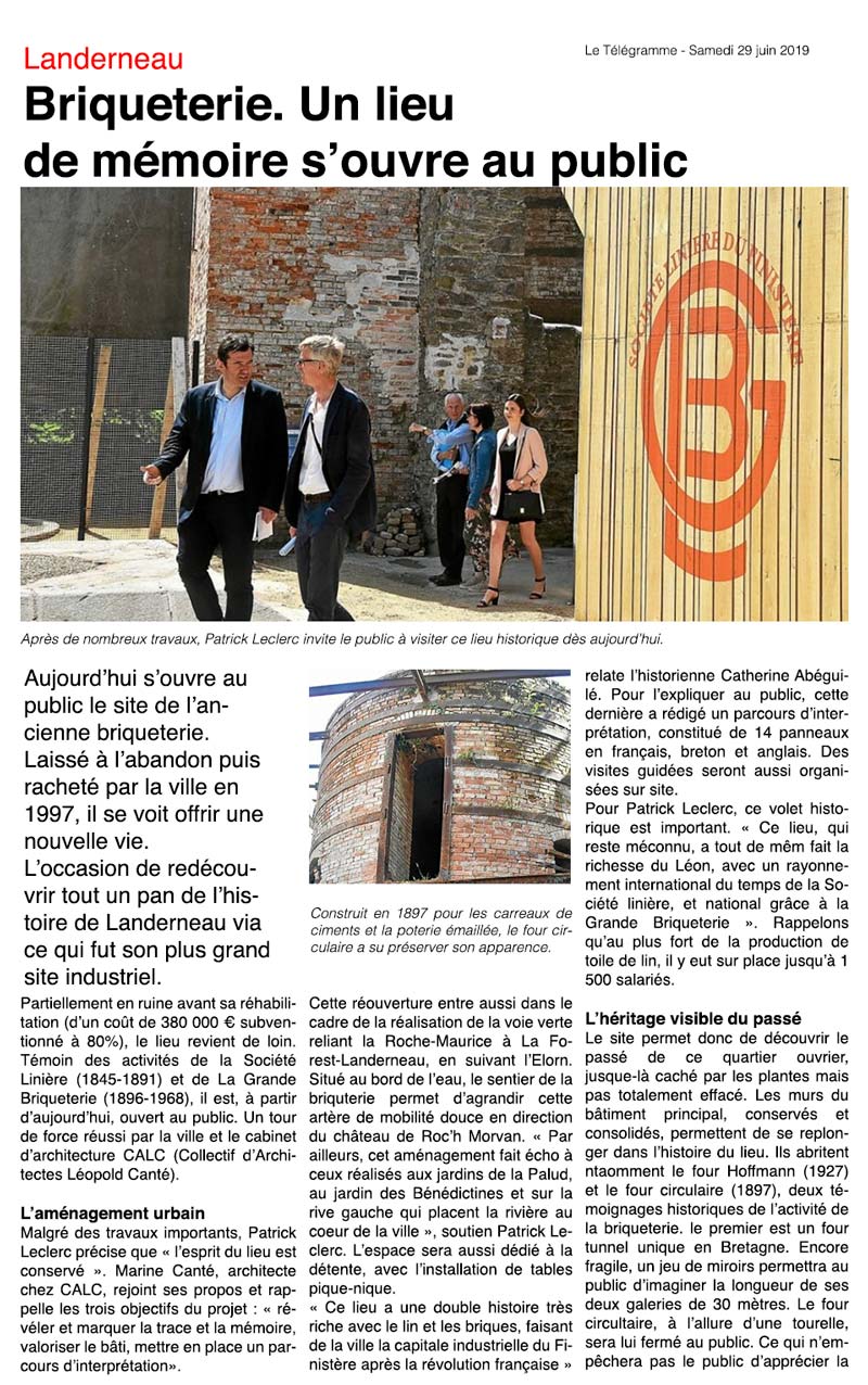 inauguration de la grande briqueterie de Landerneau article du télégramme